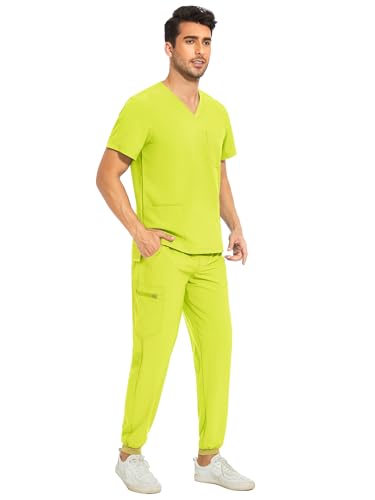 image for COZYFIT Men Scrubs Set - Stretch V-Neck Top & Jogger Pant With 8 Pocke