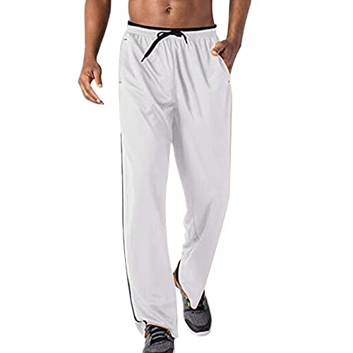 TMDD Pantalones de Correr de los Hombres Casual de Cintura Media Pantalones de Fitness Bolsillo con Cremallera Pantalones, blanco, S