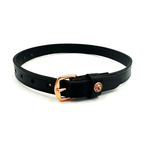 Equine Smile ES4010 Sporenreimen mit Strass Kristall aus Leder für Sporen Ersatzriemen Zubehör Pferdespornriemen Reitsporenriemen Fixierung von Reitsporen (Schwarz Leder/Roségoldene Strasssteine)