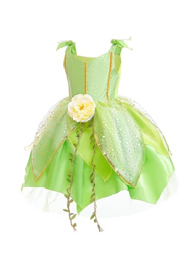 Kids Girls Sleeveless Fairy Elf Dress Ball Gown Flower Princess Tutu Dress Bubble Skirts
