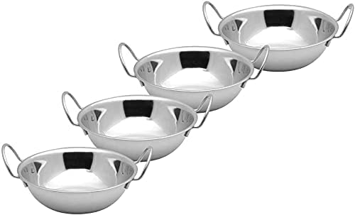 Kosma - Set di 4 piatti da portata Balti in acciaio inox, misura 15 cm, bordo rialzato