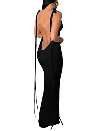 shownicer Damen Spaghetti-Träger Rückenfrei Ärmellos Langes Kleid...