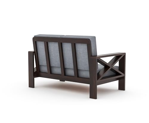 Image of Sheesham Wooden 2 Seater Sofa for Living Room | Rosewood 2 Seater Cushion Sofa X-Legs | Solid Wood Sofa Set for Lounge (2 Seater,Walnut Finish)