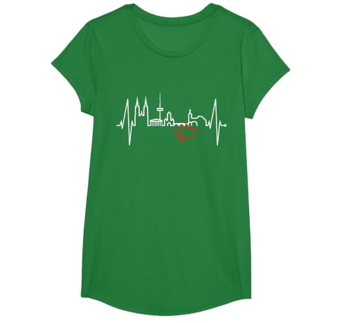 Regensburg Skyline Heartbeat German Heart I Love Regensburg T-Shirt, Girls, Kelly Green, Large