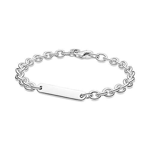 Pandora Icons Pulsera de eslabones de plata de ley con barra grabable, 20