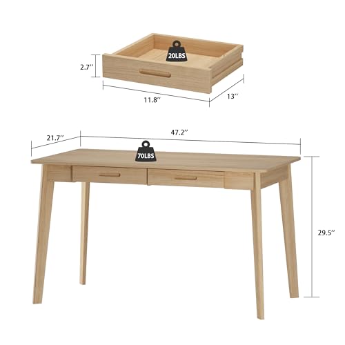 AGOTENI Home Office Computer Desk Coner Desk with 2 Drawers, Study Writing Table for Home Office, Study, Wood Color (47.2 ”W x 23.6”D x 29.1”H)