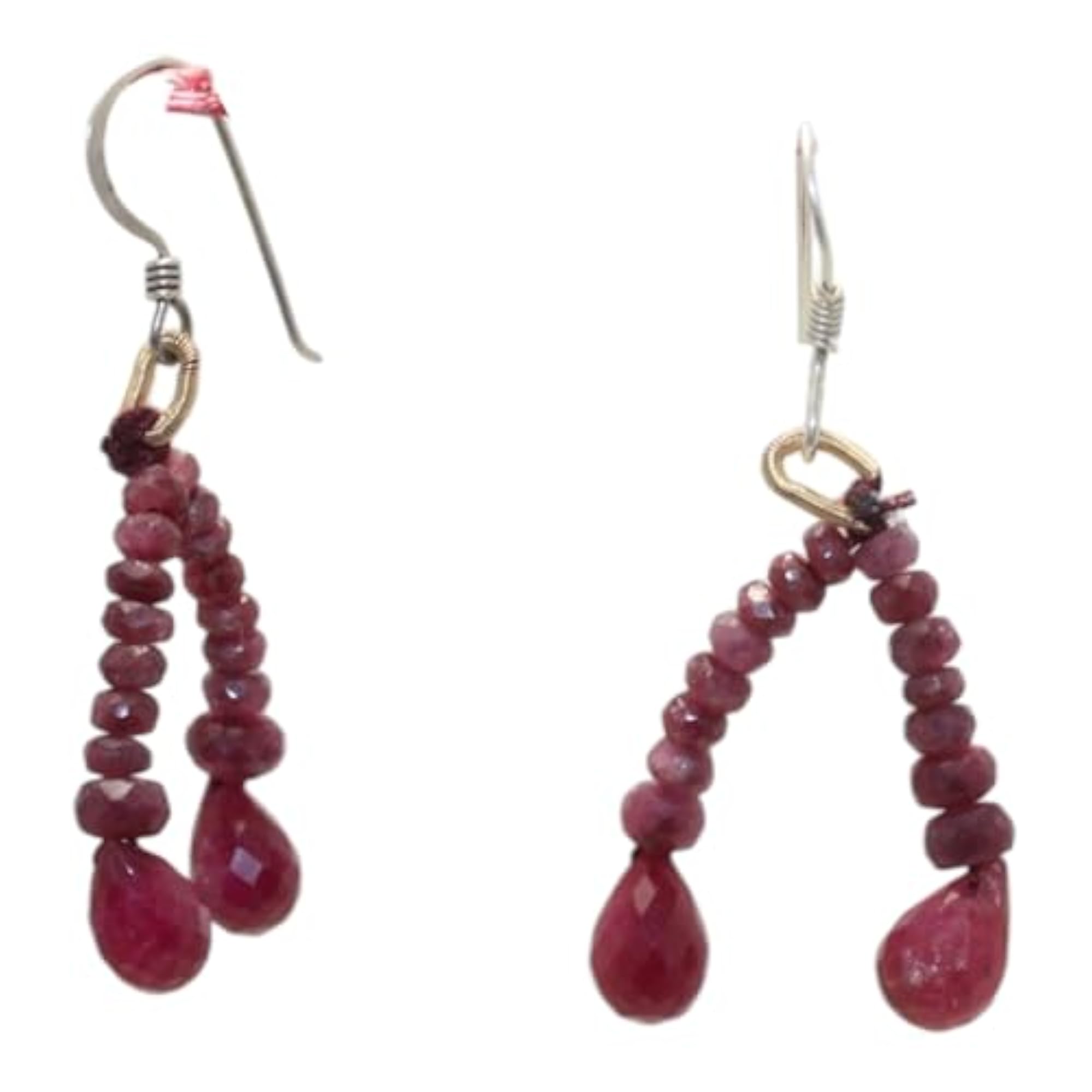 Women's 925 Sterling Silver Natural Ruby Bead Earrings, Handmade
