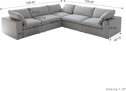 Image of JACH V-Shaped Cloud Sectional Couch for Living Room, 5-Seats Modular Convertible Sofas, Sofa Covers Removable, Cloud Sofa for Living Room, Apartment (Grey)