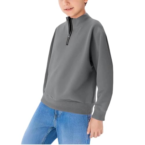 Boys Quarter Zip Sweatshirt Long Sleeve Pullover Tops Lightweight Shirt Solid Color Sweat Shirts School Uniform