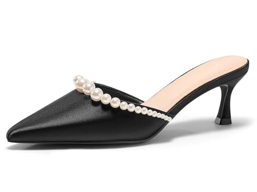 Image of Coutgo Womens Pearl Kitten Heels Closed Pointed Toe Wedding Bride Dress Shoes Ankle Strap Satin Pumps