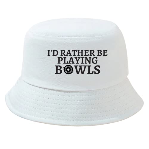 Fidra Unisex I'd Rather Be Playing Bowls Cotton Bucket Hat. 58cm one Size fits All. White
