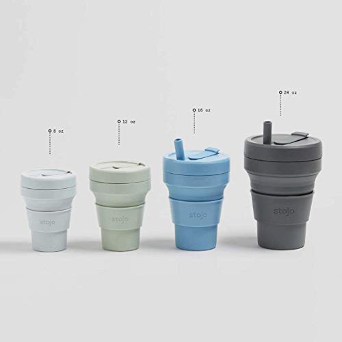 Stojo Collapsible Coffee Cup | Reusable To Go Large Pocket Size Travel Cup – Sage Green, 16oz / 470ml | With Straw