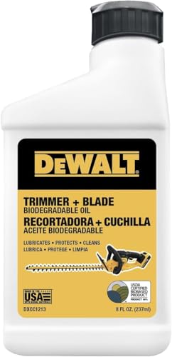 DEWALT Hedge Trimmer Oil – Biodegradable, High-Speed Commercial Blade Lubricant – Eco-Friendly, Rust & Corrosion Protection – 8 oz