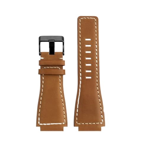 Image of Real Leather Watch Band Compatible With Bell Ross BR01/BR03 Men's Pin Buckle Wristband 34 * 24mm Black/olivegreen Strap(Khaki-Black)
