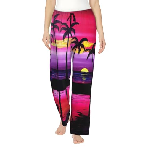 Pantalon de pyjama anti-irritation en polyester doux imprimé palmiers