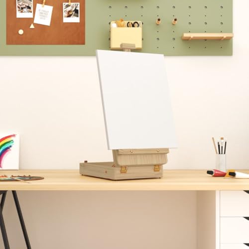 Caballete de mesa de madera de pino maciza, caballete de artista ajustable para lienzos de hasta 54,5 cm, caballete de pintura plegable con compartimento de almacenamiento para accesorios de dibujo