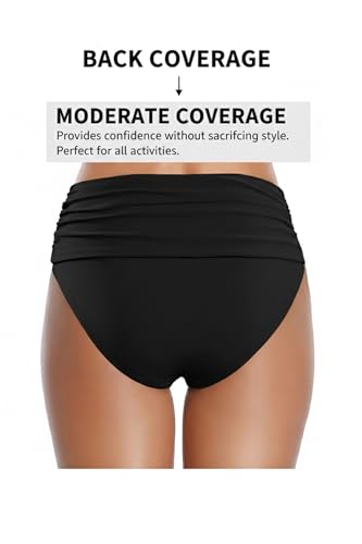 Tempt Me Women's Black High Waisted Bikini Bottom Tummy Control Ruched Bathing Suit Swim Bottom M