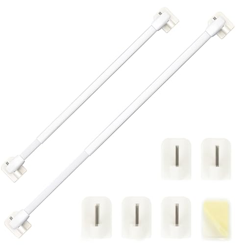 Image of HASTHIP 2Pcs Telescopic Curtain Rod, Adjustable 80-120cm Shower Curtain Rods Without Drilling with Self-Adhesive Brackets and 6 Hooks, No-Drill Wall Mount Expandable Rod for Kitchen, Entryway