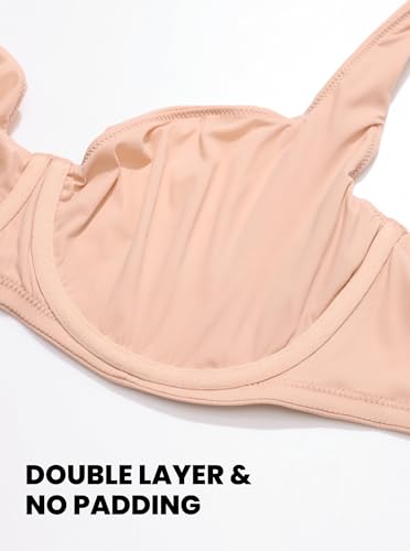 Image of DOBREVA Women's Unlined Balconette Bra Underwire Supportive Plus Size Smooth Scoop Neck