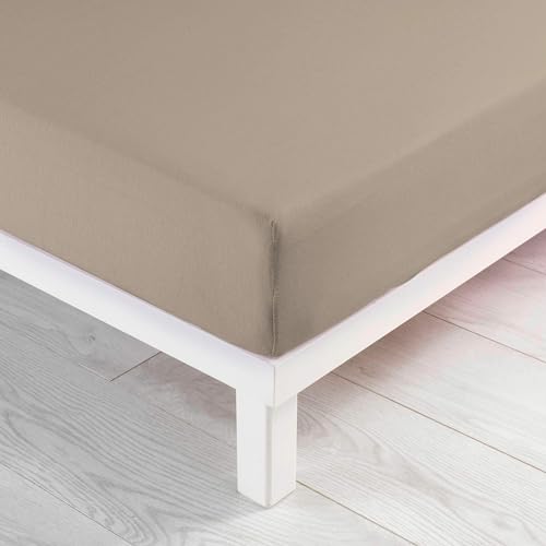 douceur d'intérieur, Drap Housse (140 x 190 cm) Jersy Sable, 100% Coton Jersey