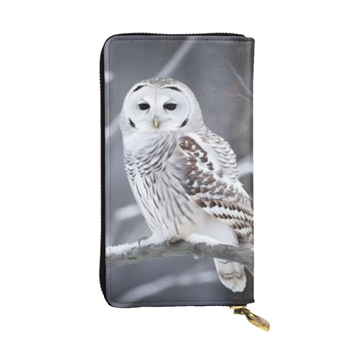 Portefeuille d'hiver en cuir chouette blanche grand format zippé homme femme