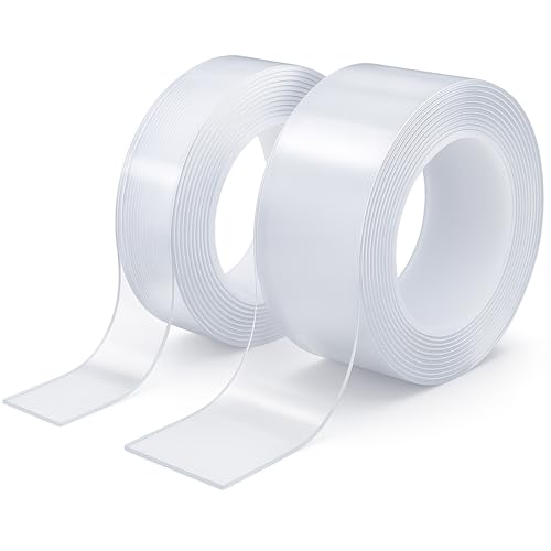 AUDTMWH Double Sided Tape Heavy Duty - 240" x 1" & 0.5" - Removable Nano Tape for Poster Carpet Picture Hanging Strip Rug Wall Outdoor - Clear & Strong Adhesive Multipurpose Mounting Tape