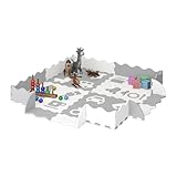 Relaxdays Alfombra Puzzle Bebé, Colchoneta Juegos con Borde, Varios Dibujos, Goma No Tóxica, Suelo Gateo, Blanco y Gris