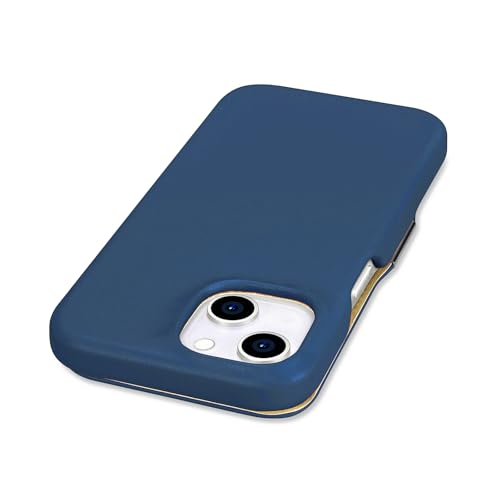 Coque pour iPhone 15 l'histoire d'un cuir véritable bleu unique - 6