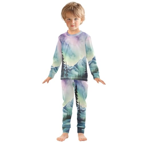 senya Pajama Set Snow Mountain Aurora Starry Sky 2 Piece Pjs Set Fit Basic Cotton Sleepwear for Daily-18M3