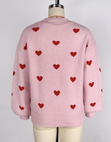 Image of Women's Long Sleeve Mock Neck Sweaters Loose Cute Heart Pullover Sweater