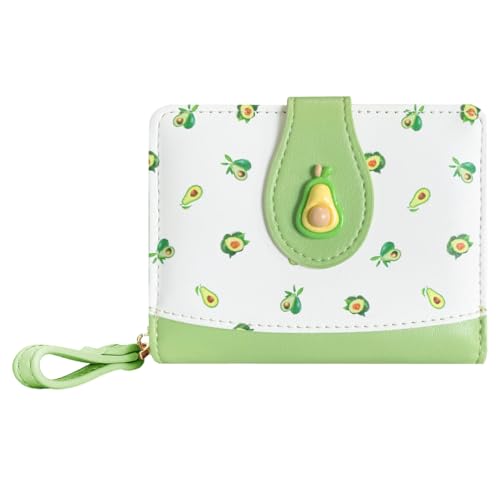 Image of Cute Print Wallet Blueberry Strawberry Cherry Wallet with Credit Card Slot Zipper Coin Pocket for Women Girls (AVOCADO)