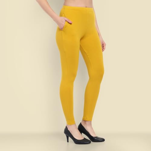 Image of ONE SKY Women Full Length Leggings | Cotton Modal Spandex Blend | High Waist Stretchable & Bio-Washed Fabric | Colour-Lock Technology | Comfortable Leggings for Women