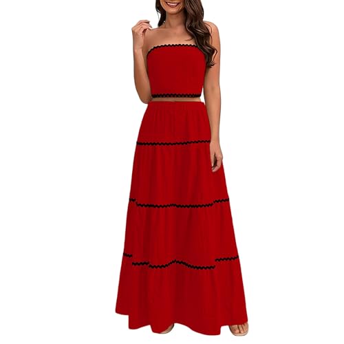 2 Piece Skirt Sets for Women Summer Floral Sleeveless Tube