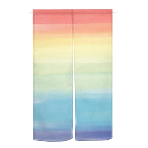 Qinunipoto のれん レインボー 虹柄 北欧 暖簾 おしゃれ 幅85×丈150cm noren インテリア 目隠し すだれ 遮光 部屋 間仕切り ロング カーテン 麻調ポリエステル製 オーダー可 冷/暖気遮断 簡単取付 リビング 玄関/キッチン/お