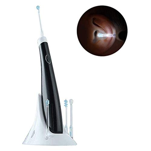 YWAWJEar-Sonic Light-Emitting Spiral Vibrating Ear Cleaner Ear Wax Removal Tools with LED Light - Ear Spoon Digger & Tweezers for Ear Health Care (Color : Black)