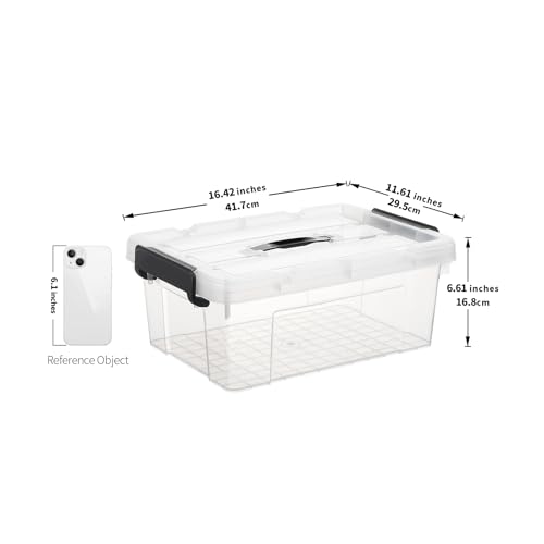 Cetomo 15L*6 Storage Boxes, Carry Plastic Storage Box with Lids, Clear Organizing Container with Handle and Secure Latches, Nestable & Stackable Tote Box for Home Office, 15L-6 Pack, Transparent