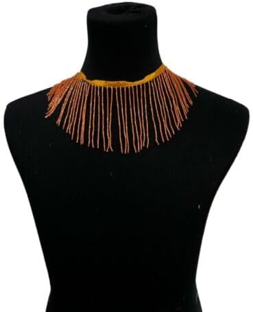 3" Glass Bugle Bead Lampshade Fringe Trim Sold by The Yard Orange Fabric