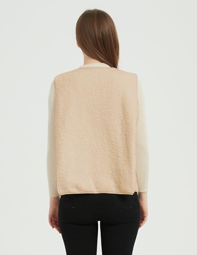 Womens Fall Winter Fleece Sherpa Lightweight Vest Cozy Sleeveless Button Down Fuzzy Outwear Vests with Pockets4