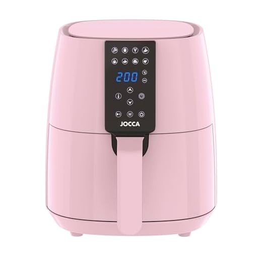JOCCA - Freidora de Aire Caliente 3,8L Línea Sweet Color Rosa| Freidora Sin Aceite| Air Fryer| Temporizador| Temperatura Ajustable| Cocina Sana| 1450W de Potencia| Pantalla LED Tactil| Ahorro Energía