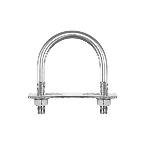 Image of uxcell Round U-Bolts, 2 Sets 59mm(2.32 inch) Inner Width 91mm Length M10 304 Stainless Steel U Clamp Bolt with Nuts Washers and Plates, for Boat Trailer