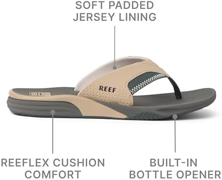 REEF Mens Cushion Fanning Flip Flop, Arch Support, Durable Outsole, Water Friendly, Tan/Grey, 12 — view 5
