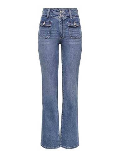 Crop flare jean Only Onlemily hw femme en denim stretch bleu à poches boutonnées
