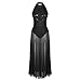 inlzdz Women's Lyrical Sequined Cut Out Ballet Dance High Split Overlay Mesh Maxi Dress Leotard Black Medium