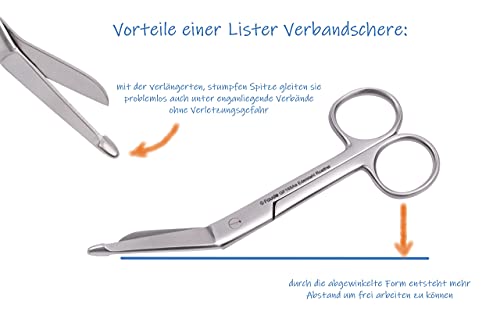 Hochwertige Faude Verbandschere nach Lister !!extra scharf!! für Verband, Pflaster und Kleider, rostfreier Edelstahl (mittel 14,5cm)
