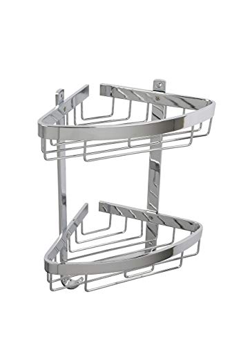 Croydex Large Corner Shower Caddy - Durable Aluminium Bathroom Shelves with Chrome Finish for Modern Bathrooms, 2-Tier Shower Corner Shelves with Hooks, Easy Installation, 5kg Load Capacity