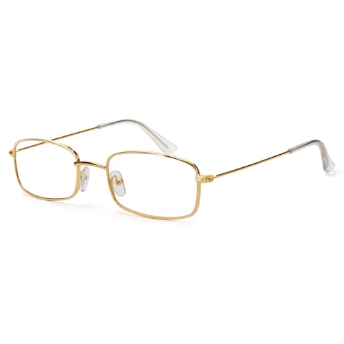 ERDOGLY Old Man Costume Glasses, Gold Rectangular Granny Dress Up Eyeglasses, Old Lady Glasses for Men, Women Halloween Grandma Cosplay Prop, 100 Days of School Costume Accessories