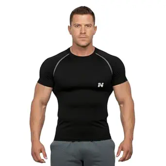 NINQ Half Sleeve Compression T-Shirt - Men's Athletic & Sports Tights for Fitness