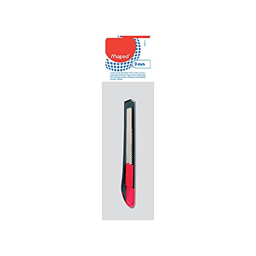 Maped - Cutter professionnel - Start - Cutter pour droitier - Design rouge et noir - Verrouillage manuel de la lame - Coupe lame intégrée - Cutter de précision de 9 mm