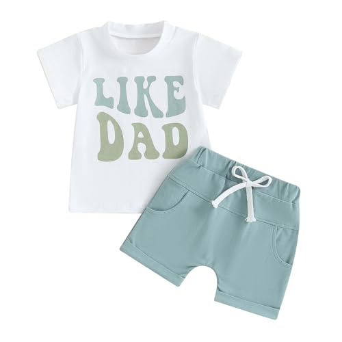 Image of Baby Summer Clothes Short Sleeve T Shirt Rolled Stretch Shorts Set Toddler Mamas Boy/Daddys Boy Matching Outfit