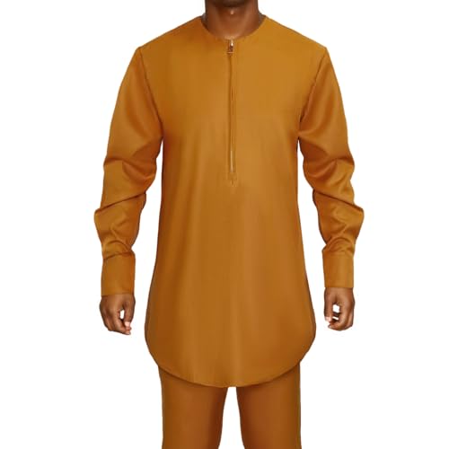 SEA&ALP Men’s 2 Piece Suit Set Casual Long Sleeve Dashiki Shirt and Pants Outfit Loose Simple African Tracksuit2